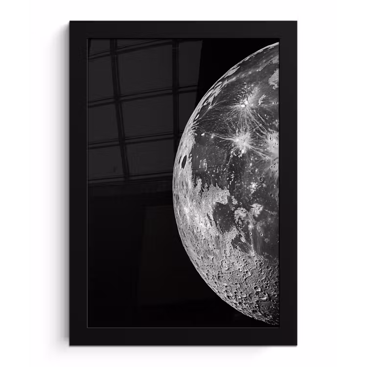 Close-up - Maan - Wit - Textuur fotolijst zwart zonder passe partout klein -3d