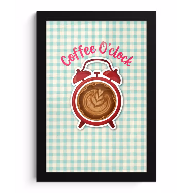 Koffie - Klok - Groen fotolijst zwart zonder passe partout klein -3d