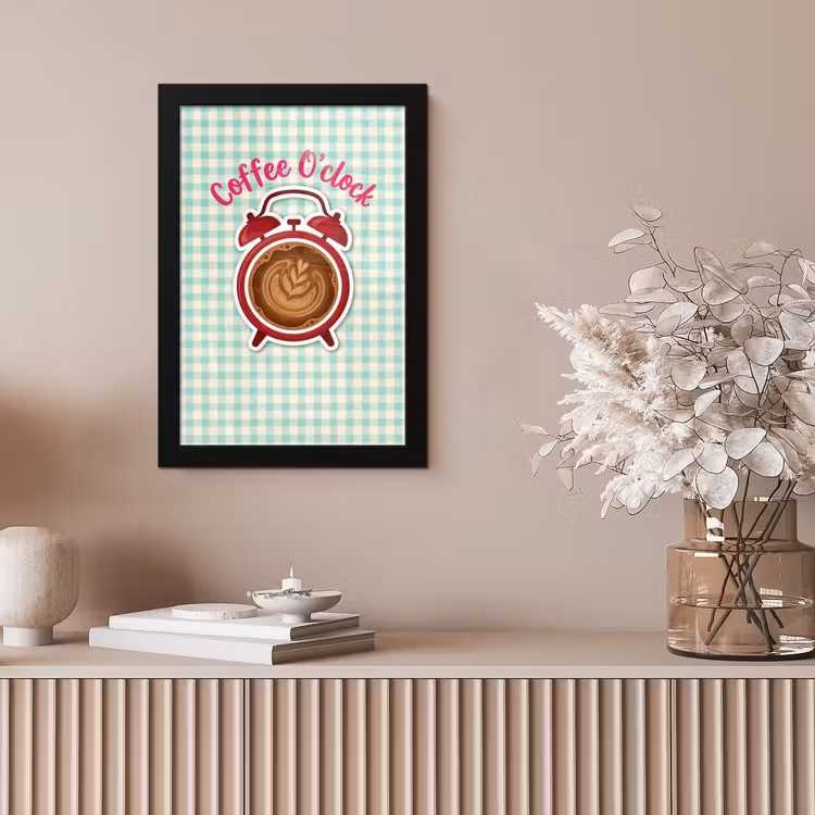 Koffie - Klok - Groen fotolijst zwart zonder passe partout klein -sfeer5
