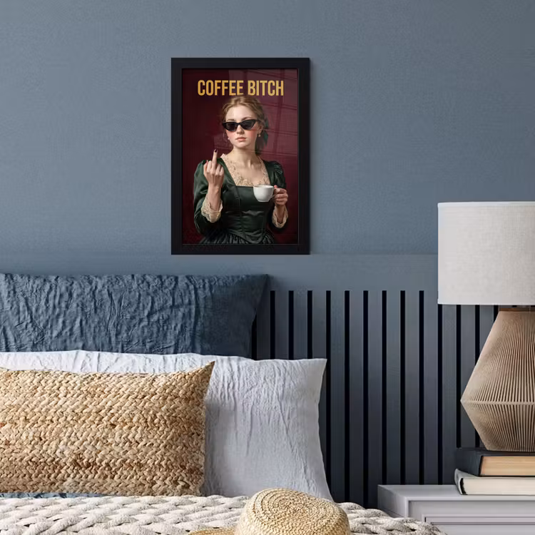 Koffie - Vrouw - Middelvinger fotolijst zwart zonder passe partout klein -sfeer3