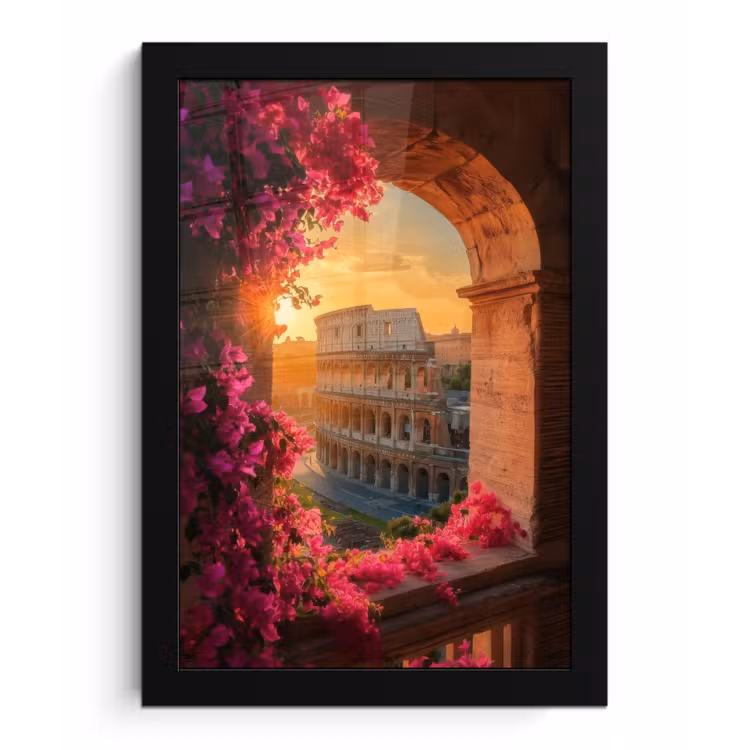 Colosseum - Rome - Roze Bloemen fotolijst zwart zonder passe partout klein -3d
