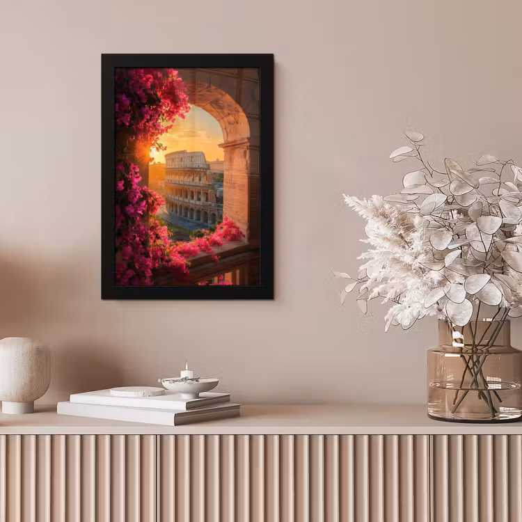 Colosseum - Rome - Roze Bloemen fotolijst zwart zonder passe partout klein -sfeer5