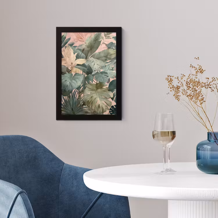 Compositie van bladeren - Groen - Roze fotolijst zwart zonder passe partout klein -sfeer4