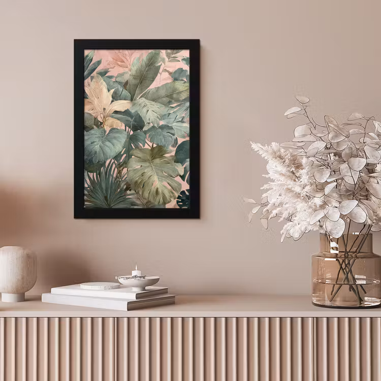Compositie van bladeren - Groen - Roze fotolijst zwart zonder passe partout klein -sfeer5