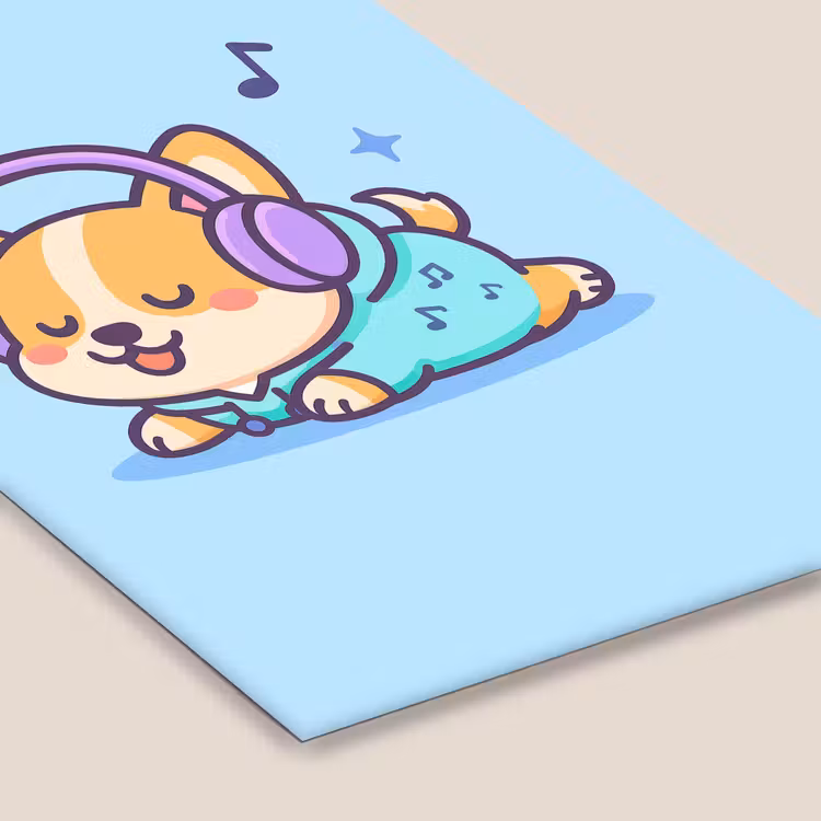 Corgi - Koptelefoon - Blauw - Muzieknoten fotolijst zwart zonder passe partout klein -zsfeer6