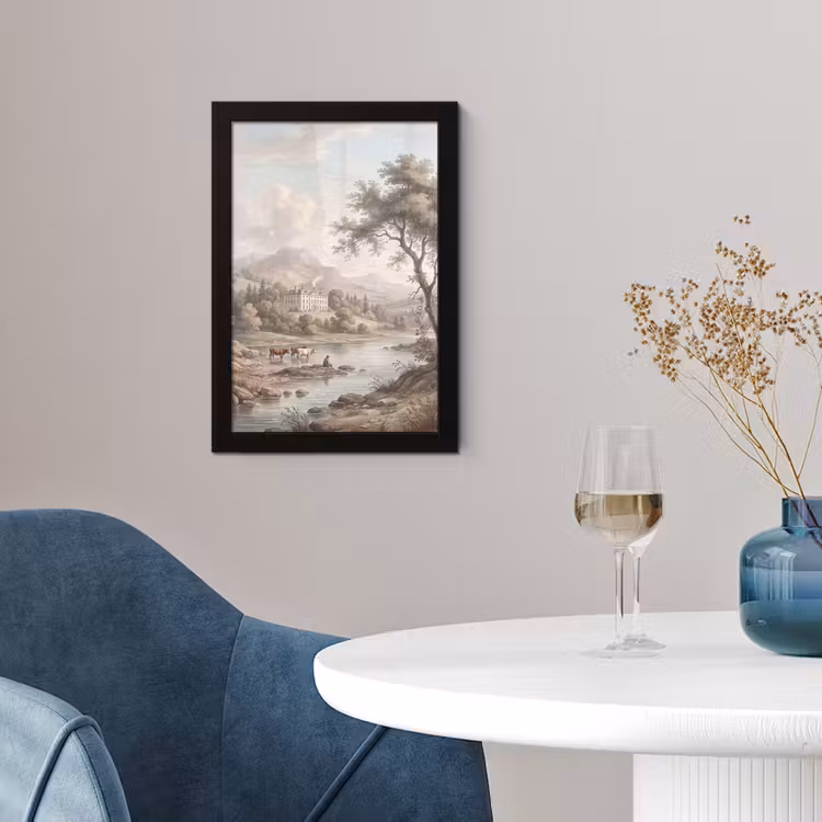 Landhuis - Rivier - Vee fotolijst zwart zonder passe partout klein -sfeer4