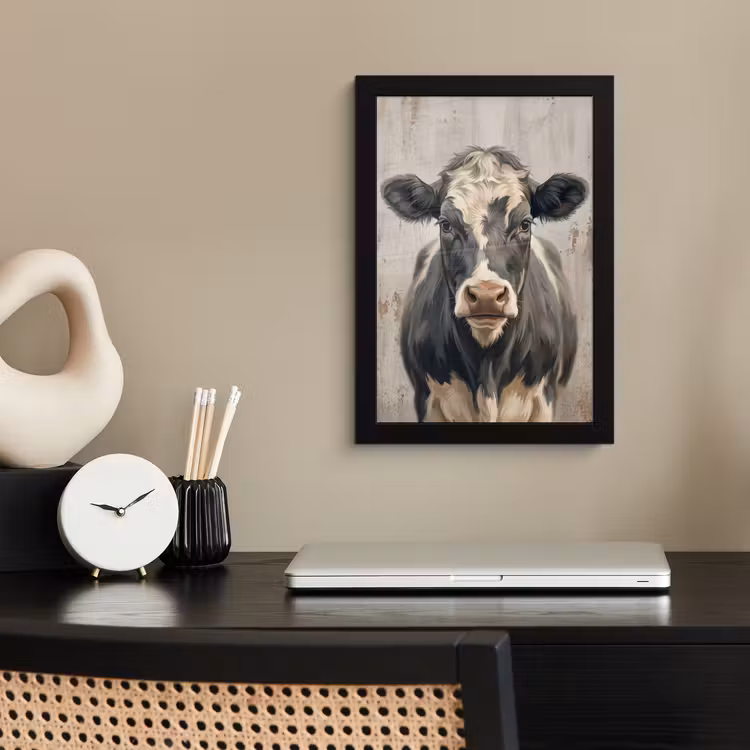 Koe - Portret - Dieren - Modern fotolijst zwart zonder passe partout klein -sfeer1