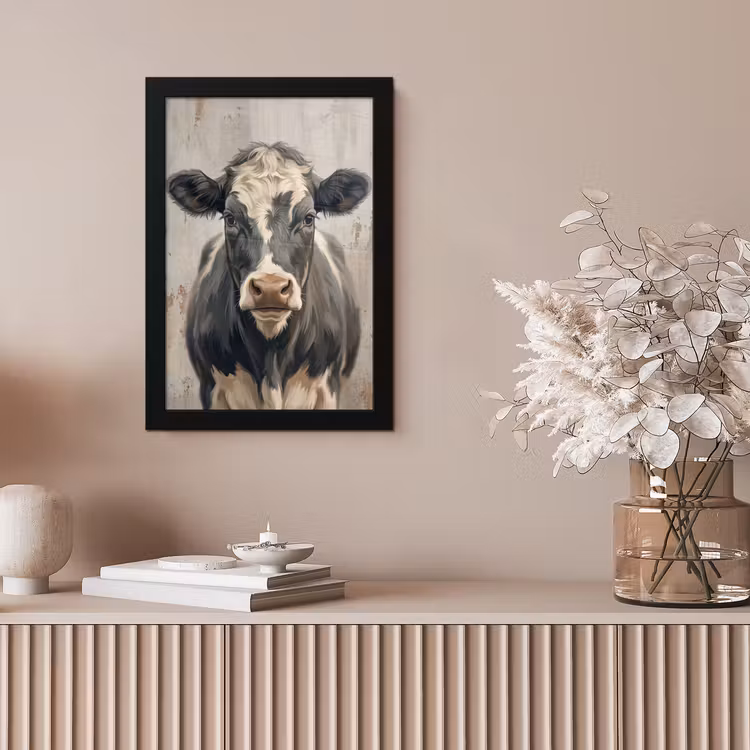 Koe - Portret - Dieren - Modern fotolijst zwart zonder passe partout klein -sfeer5