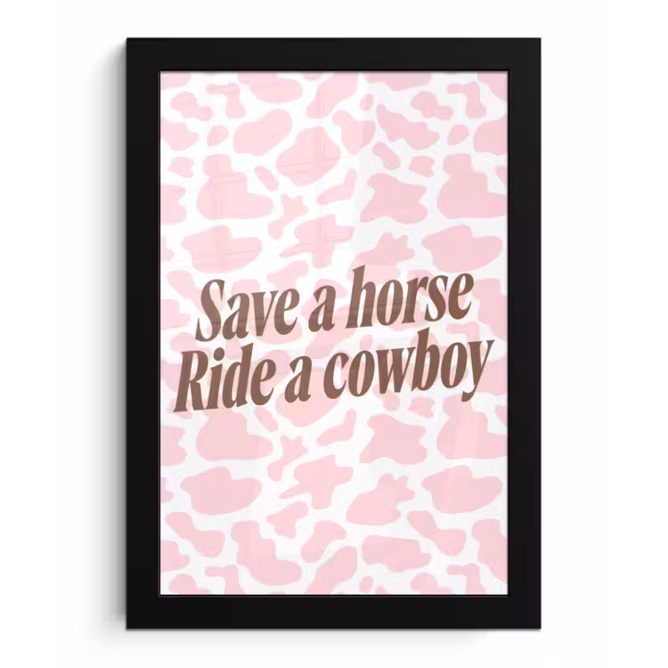 Koeienprint - Roze - Cowboy - Horse fotolijst zwart zonder passe partout klein -3d