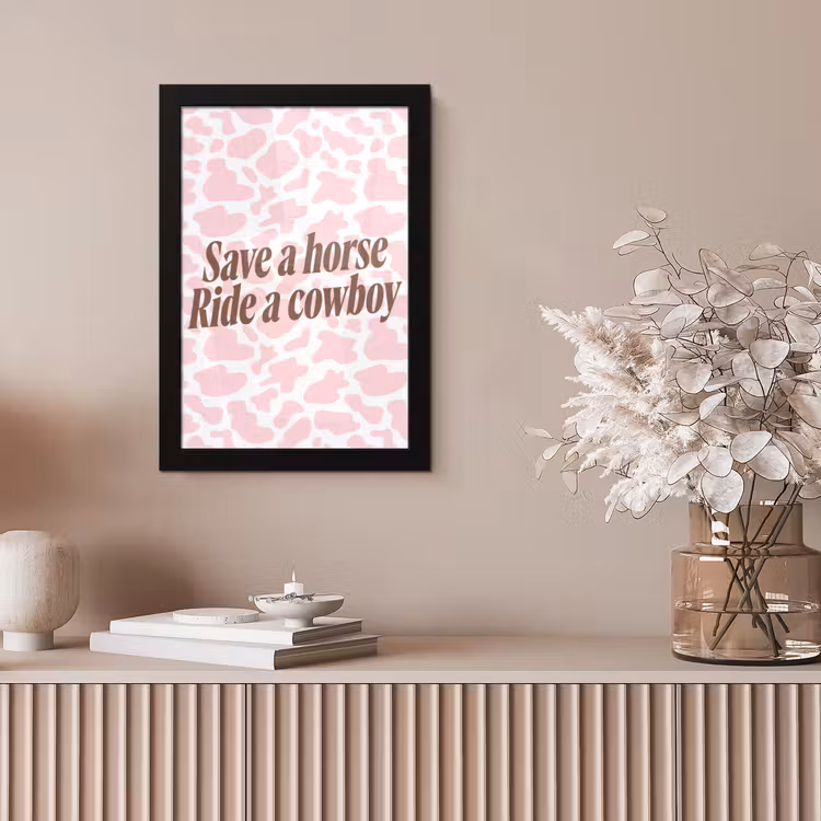 Koeienprint - Roze - Cowboy - Horse fotolijst zwart zonder passe partout klein -sfeer5