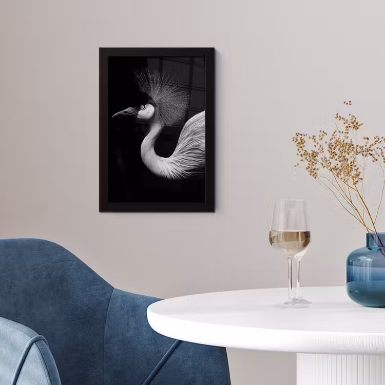 Kraanvogel - Zwart - Wit - Vogel - Dieren fotolijst zwart zonder passe partout klein -sfeer4