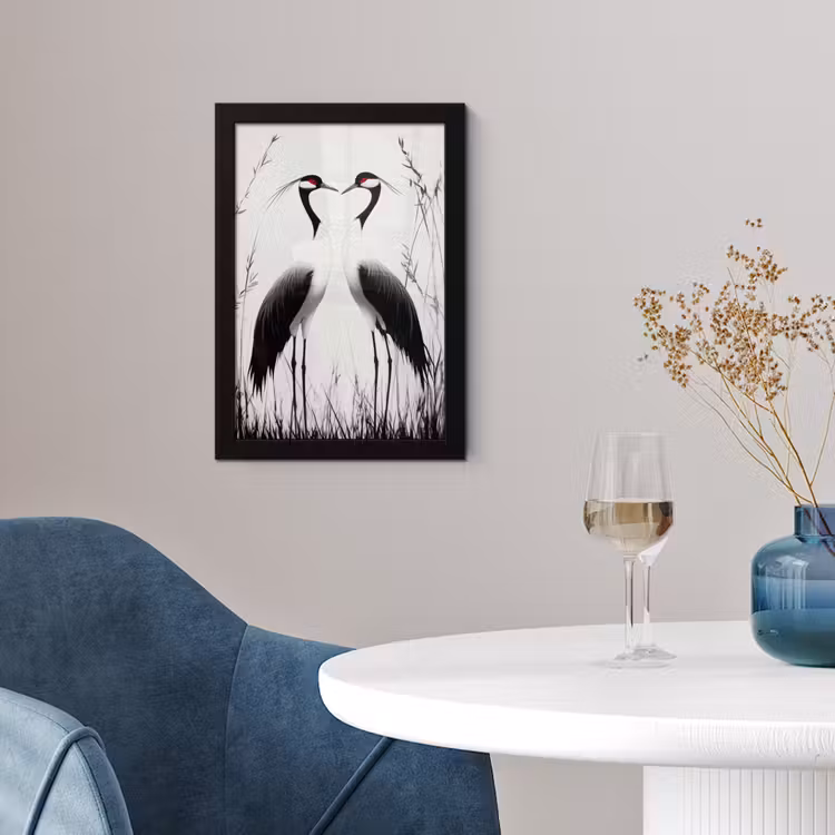 Kraanvogels - Gras - Hartvorm - Zwart fotolijst zwart zonder passe partout klein -sfeer4