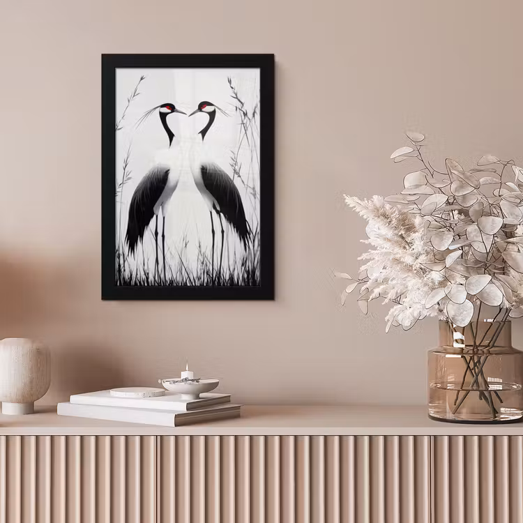 Kraanvogels - Gras - Hartvorm - Zwart fotolijst zwart zonder passe partout klein -sfeer5
