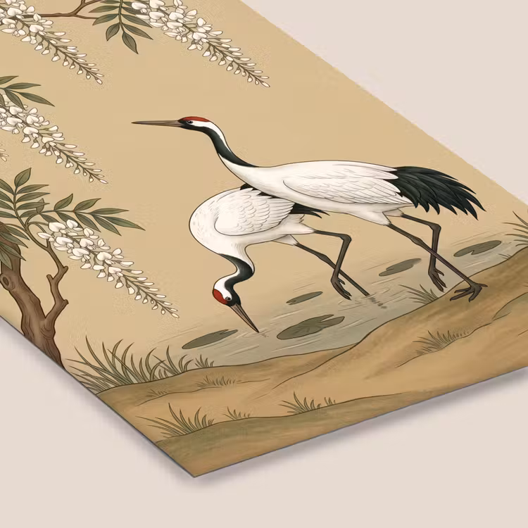 Kraanvogels - Water - Beige fotolijst zwart zonder passe partout klein -zsfeer6