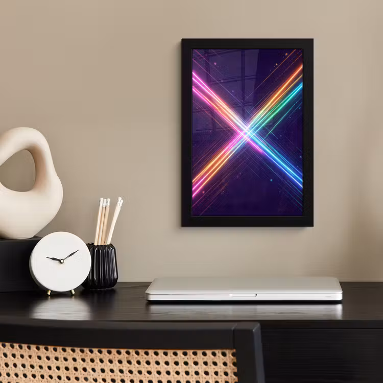 Kruisen - Lasterstralen - Neon fotolijst zwart zonder passe partout klein -sfeer1