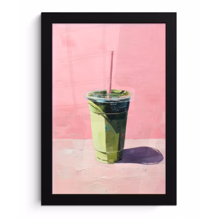 Beker - Rietje - Minimalistisch - Groen fotolijst zwart zonder passe partout klein -3d