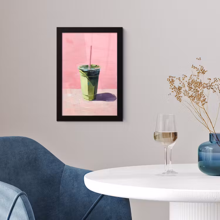 Beker - Rietje - Minimalistisch - Groen fotolijst zwart zonder passe partout klein -sfeer4