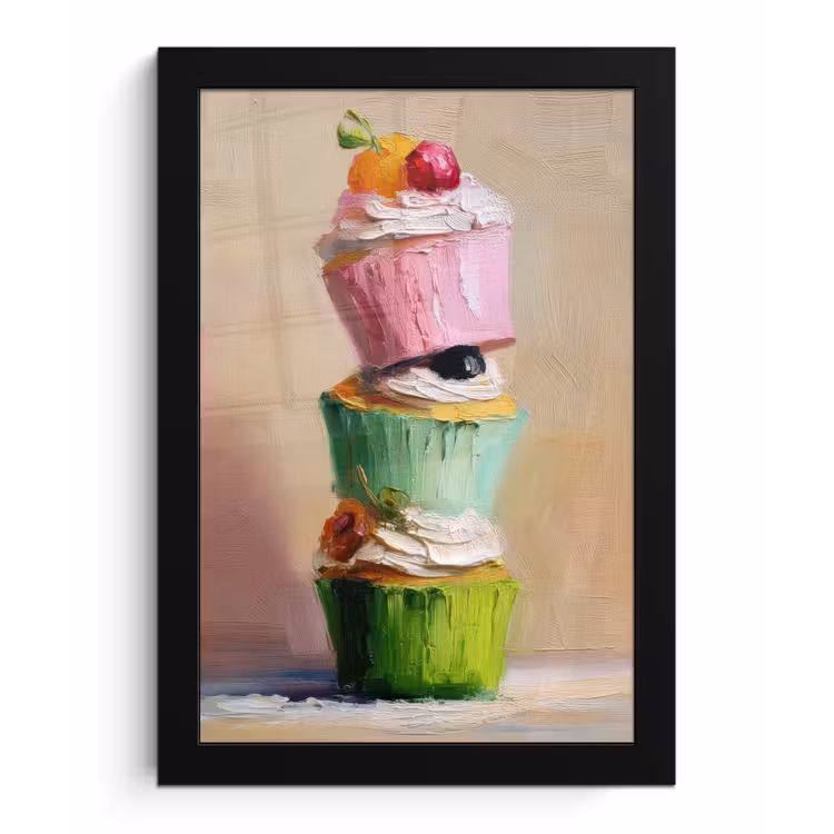 Cupcakes - Gestapeld - Kleurrijk - Fruit fotolijst zwart zonder passe partout klein -3d