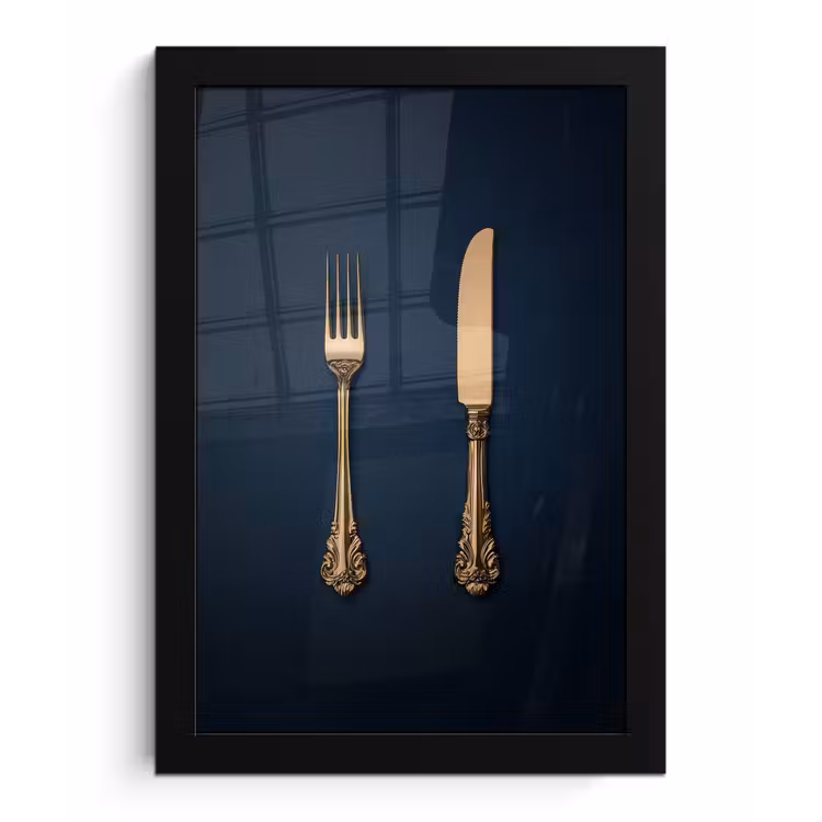 Bestek - Donkerblauw - Goud fotolijst zwart zonder passe partout klein -3d