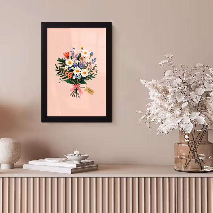 Margrieten - Boeket - Strikje - Roze fotolijst zwart zonder passe partout klein -sfeer5