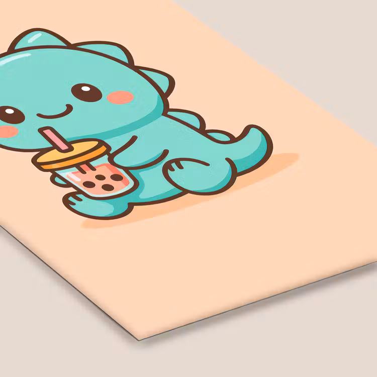 Dino - Boba - kawaii - Oranje fotolijst zwart zonder passe partout klein -zsfeer6