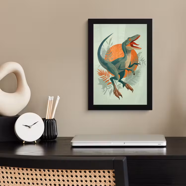 Dino - Bladeren - Grafisch - Groen fotolijst zwart zonder passe partout klein -sfeer1