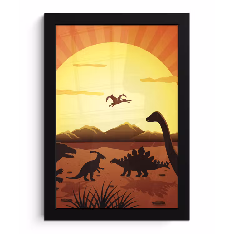 Dino - Zon - Natuur - Tekening - Kinderen - Jongens fotolijst zwart zonder passe partout klein -3d