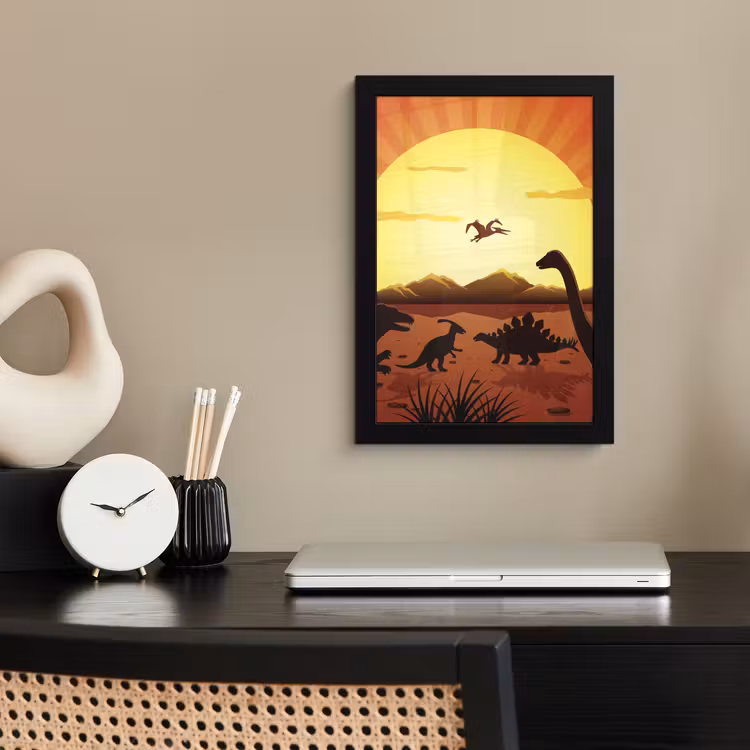 Dino - Zon - Natuur - Tekening - Kinderen - Jongens fotolijst zwart zonder passe partout klein -sfeer1