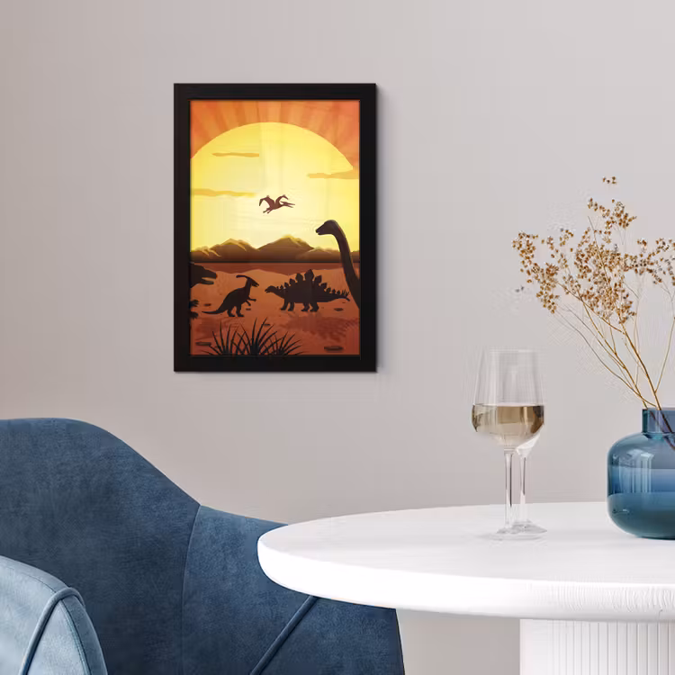 Dino - Zon - Natuur - Tekening - Kinderen - Jongens fotolijst zwart zonder passe partout klein -sfeer4