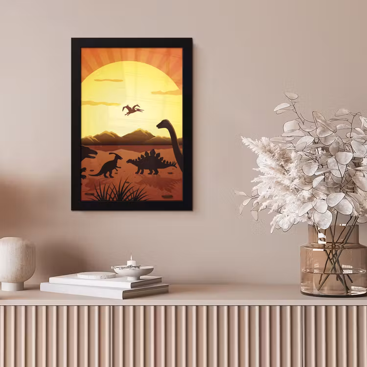 Dino - Zon - Natuur - Tekening - Kinderen - Jongens fotolijst zwart zonder passe partout klein -sfeer5