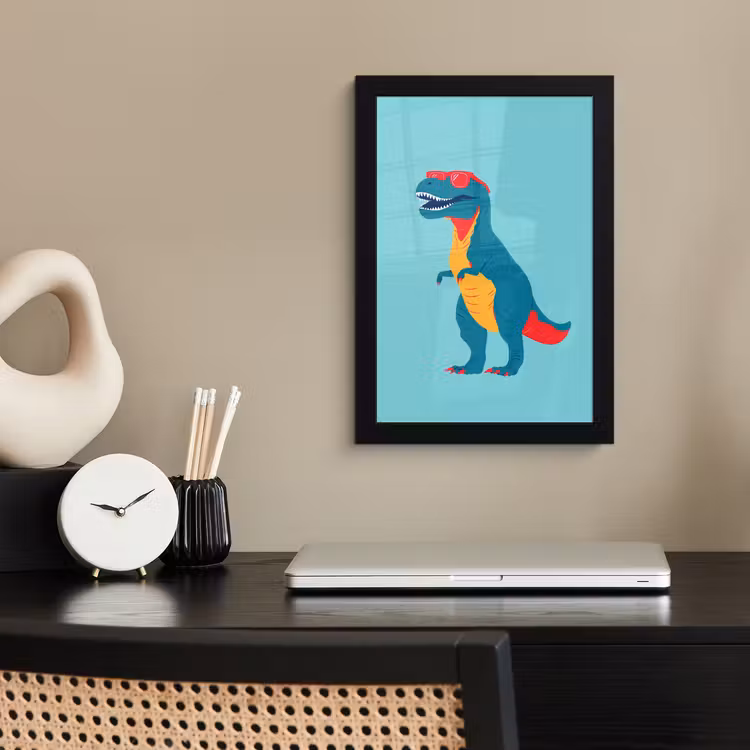 Dinosaurus - Blauw - Zonnebril fotolijst zwart zonder passe partout klein -sfeer1