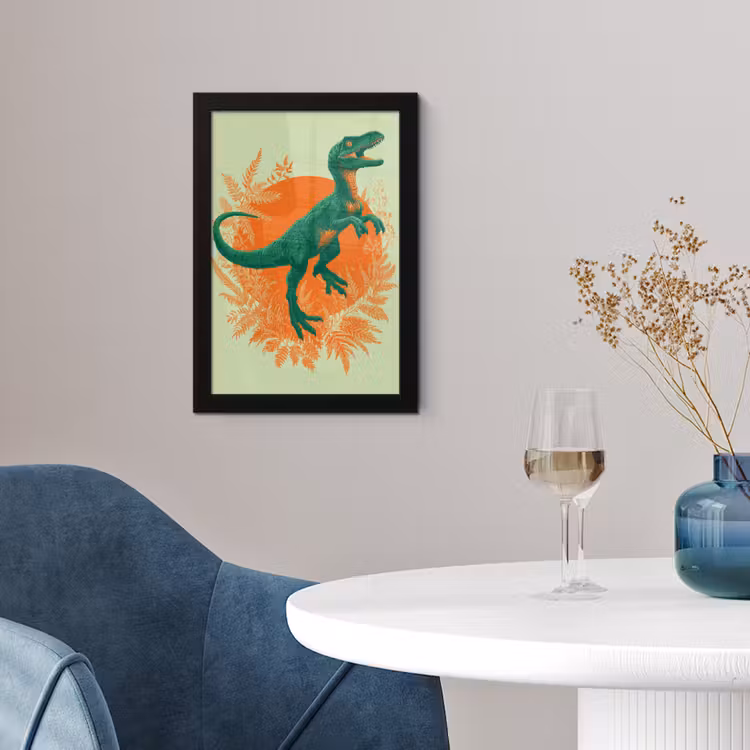 Dinosaurus - Groen - Planten - Cirkel fotolijst zwart zonder passe partout klein -sfeer4