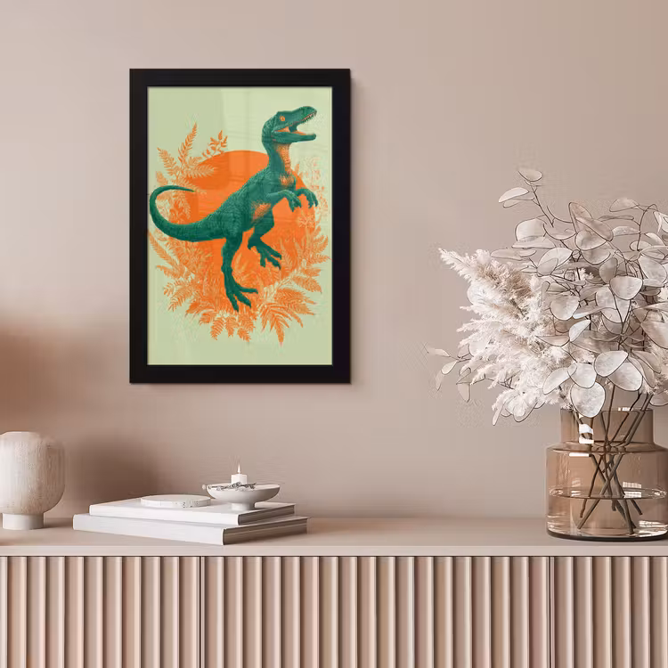 Dinosaurus - Groen - Planten - Cirkel fotolijst zwart zonder passe partout klein -sfeer5