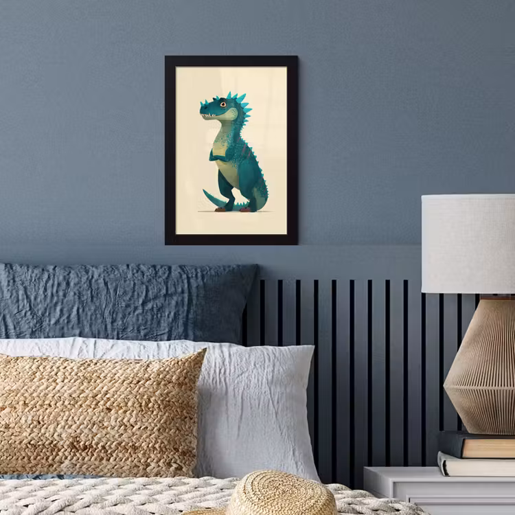 Dinosaurus - Turquoise - Stekels fotolijst zwart zonder passe partout klein -sfeer3