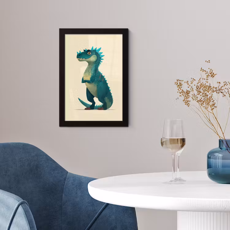 Dinosaurus - Turquoise - Stekels fotolijst zwart zonder passe partout klein -sfeer4