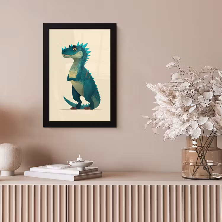 Dinosaurus - Turquoise - Stekels fotolijst zwart zonder passe partout klein -sfeer5