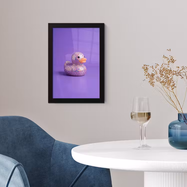 Disco - Eend - Paars fotolijst zwart zonder passe partout klein -sfeer4