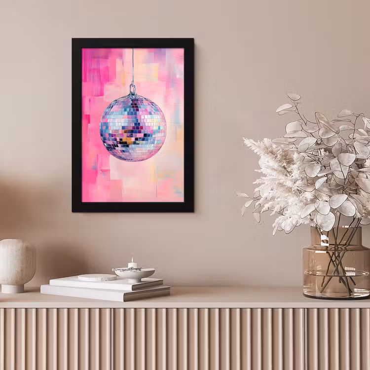 Discobal - Pink - Verf fotolijst zwart zonder passe partout klein -sfeer5