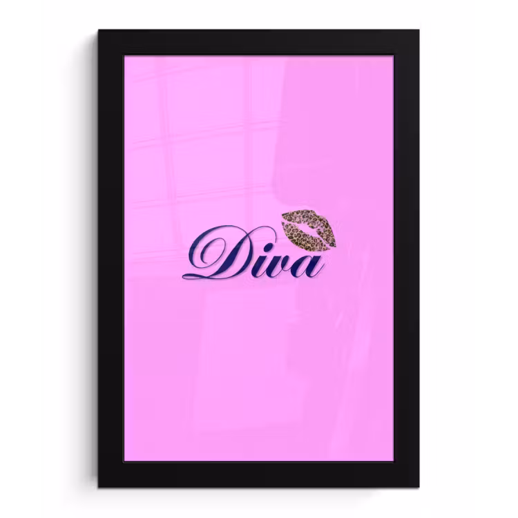 Diva - Lip - Panterprint - Roze fotolijst zwart zonder passe partout klein -3d