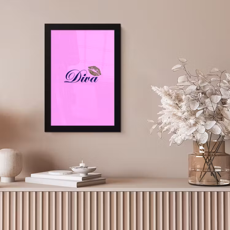 Diva - Lip - Panterprint - Roze fotolijst zwart zonder passe partout klein -sfeer5