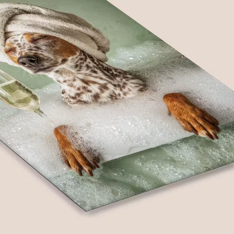 Hond - Bad - Champagne - Handdoek fotolijst zwart zonder passe partout klein -zsfeer6