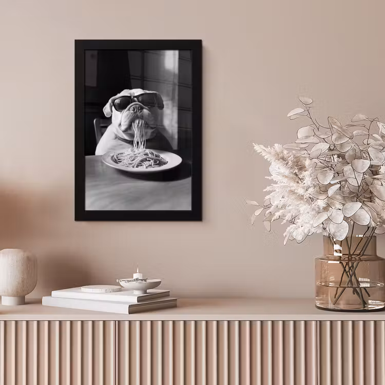 Hond - Bulldog - Pasta - Bril - Stoer - Dieren fotolijst zwart zonder passe partout klein -sfeer5