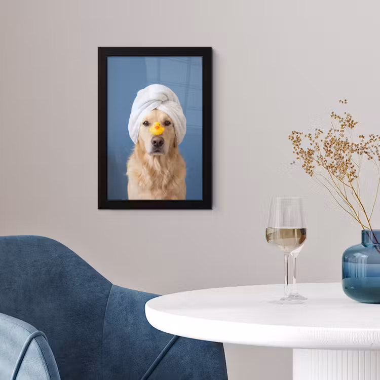 Hond - Badeend - Geel fotolijst zwart zonder passe partout klein -sfeer4