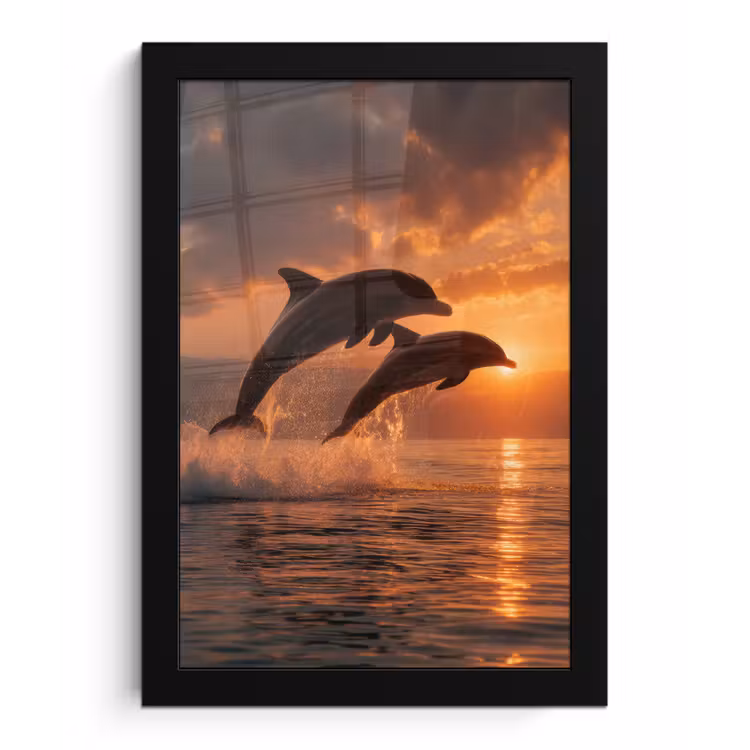 Dolfijnen - Zee - Realistisch fotolijst zwart zonder passe partout klein -3d