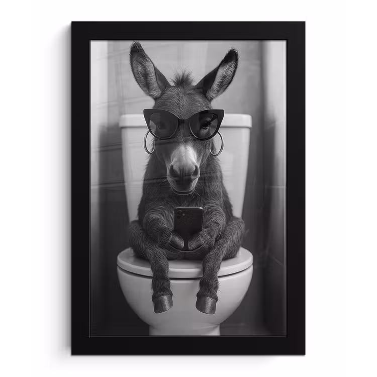 Ezel - Telefoon - Toilet - Zwart - Wit fotolijst zwart zonder passe partout klein -3d