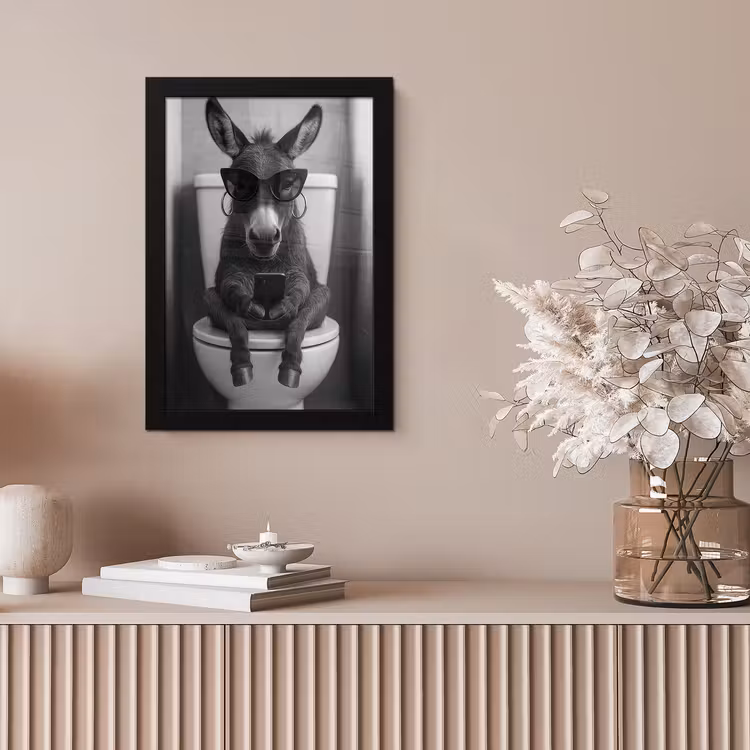 Ezel - Telefoon - Toilet - Zwart - Wit fotolijst zwart zonder passe partout klein -sfeer5