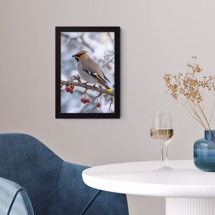 Pestvogel - Bessen - Winter - Natuur fotolijst zwart zonder passe partout klein -sfeer4
