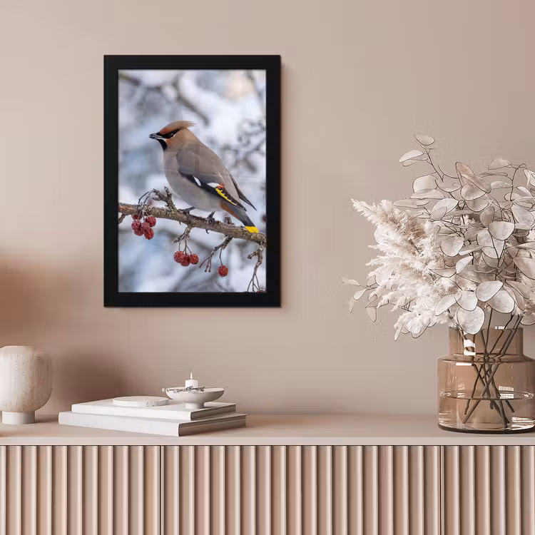 Pestvogel - Bessen - Winter - Natuur fotolijst zwart zonder passe partout klein -sfeer5