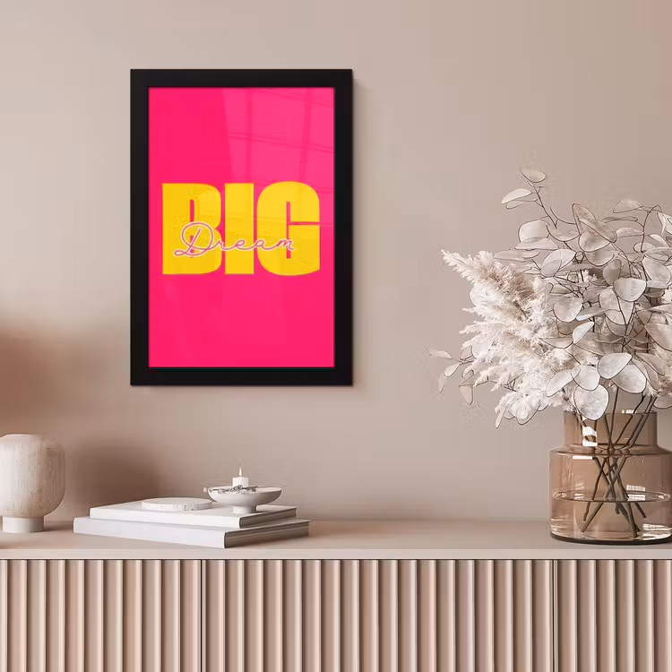 Dream big - Roze - Geel - Minimalistisch fotolijst zwart zonder passe partout klein -sfeer5