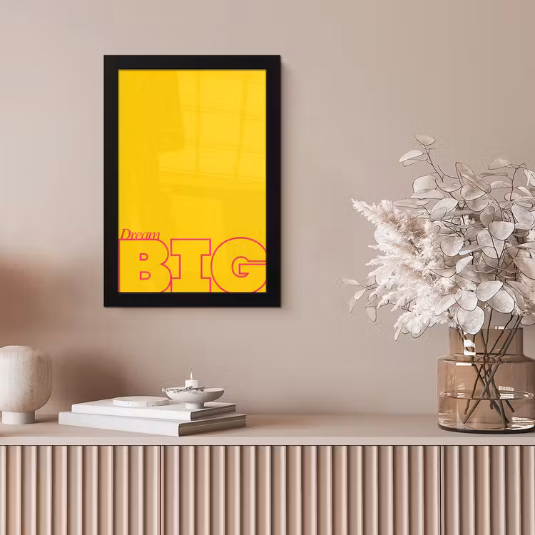 Dream big - Geel - Grafisch fotolijst zwart zonder passe partout klein -sfeer5